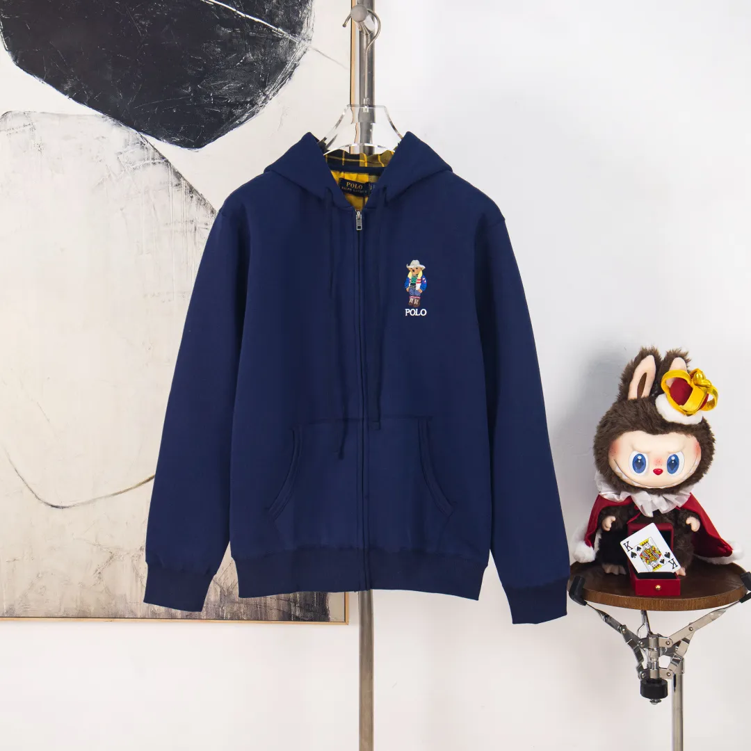 P320 zp version [exclusive supply] - Ralph Lauren/Ralph Lauren 2025AW Bear series laminated topstitch design plaid lining hooded cardigan zipper sweatshirt - original workmanship, professional four-needle six-thread topstitch design ✅ - 370g double-sided cotton heavyweight fabric on the face, contrasting color-dyed plaid lining ✅| - Highly restored custom brand zipper 0.8 pure cotton high-density hook silk hat rope ✅ - RL limited design style Precision embroidery of colorful bear logo, bright contrasting plaid hood, distinctive upper body, classic style, easy to control for both men and women, simple clean and versatile, exposed topstitching, 0.8 cm retro primary color hook drawstring, full of details, color: white, gray, navy, size: S M L XL, number: WW10746